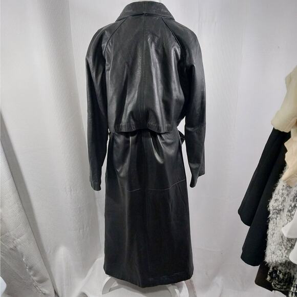 G-III LEATHER! GORGEOUS BLACK GENUINE LEATHER FULL LENGTH TRENCH COAT! SZ M - Picture 8 of 14
